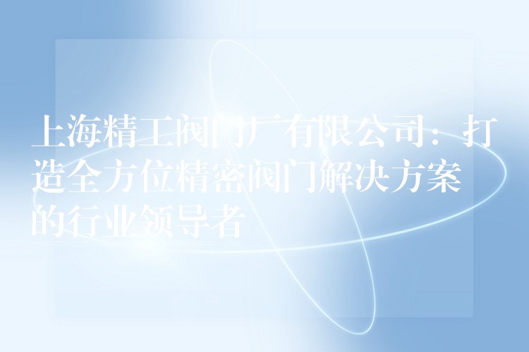 上海精工阀门厂有限公司：打造全方位精密阀门解决方案的行业领导者